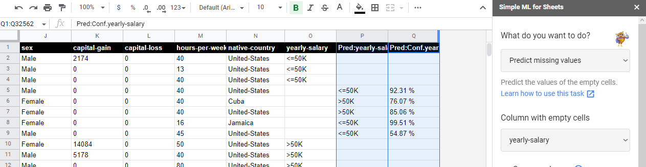 Getting started with Simple ML for Sheets