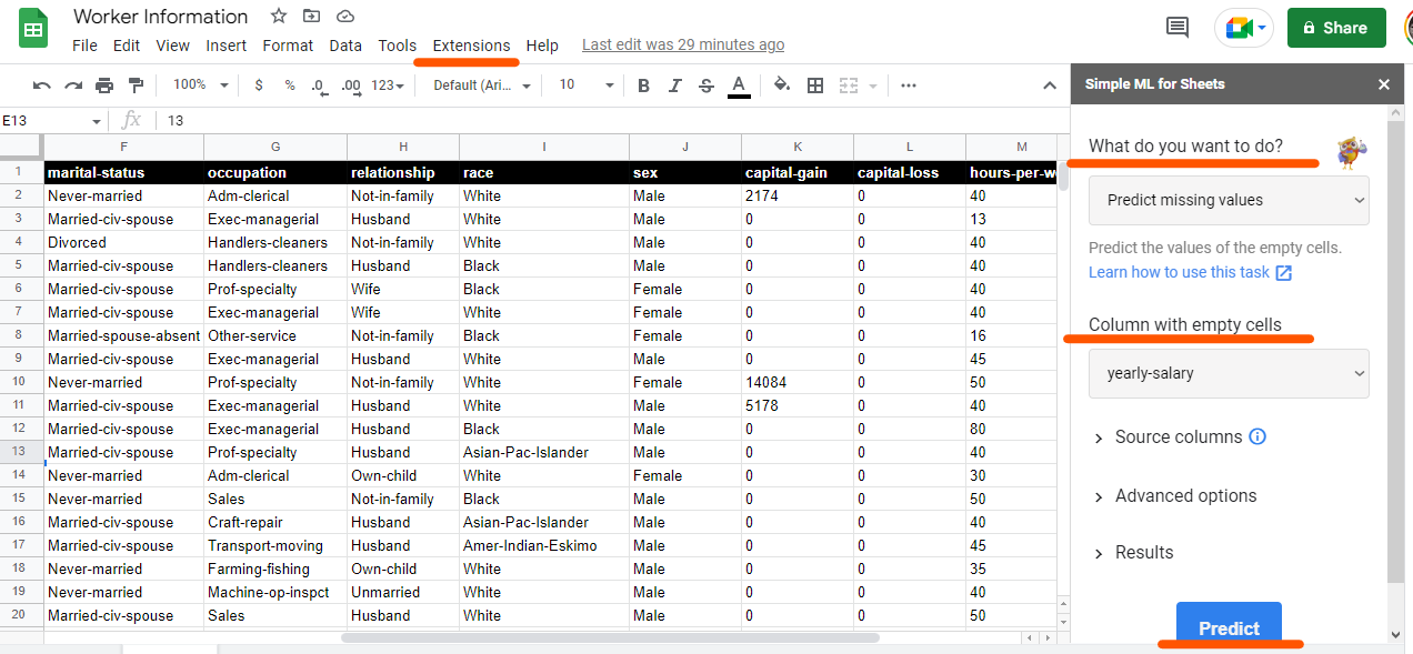 Getting started with Simple ML for Sheets