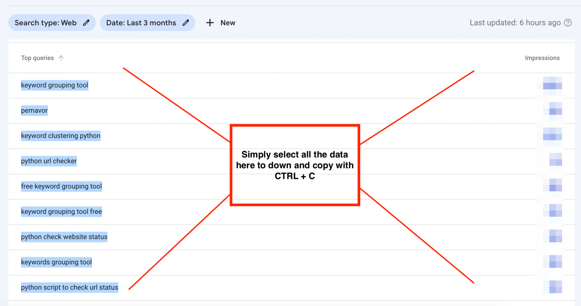 copy your data from gsc