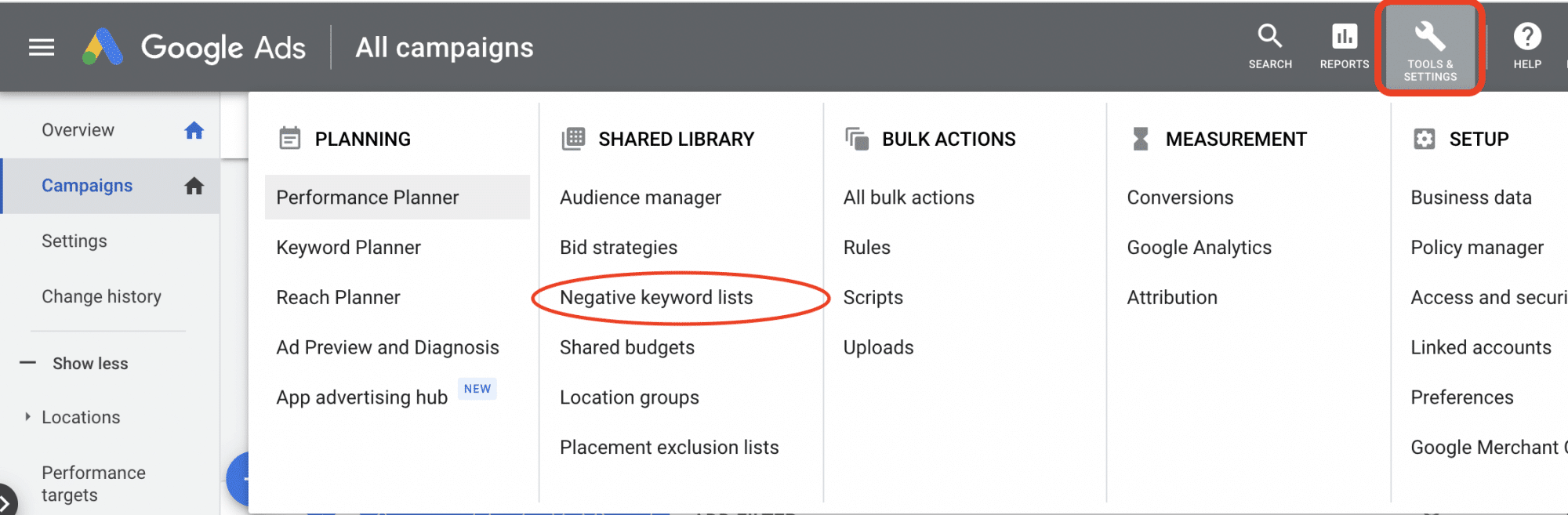 negative keyword lists