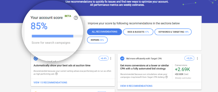 Improve Google Ads optimization score 